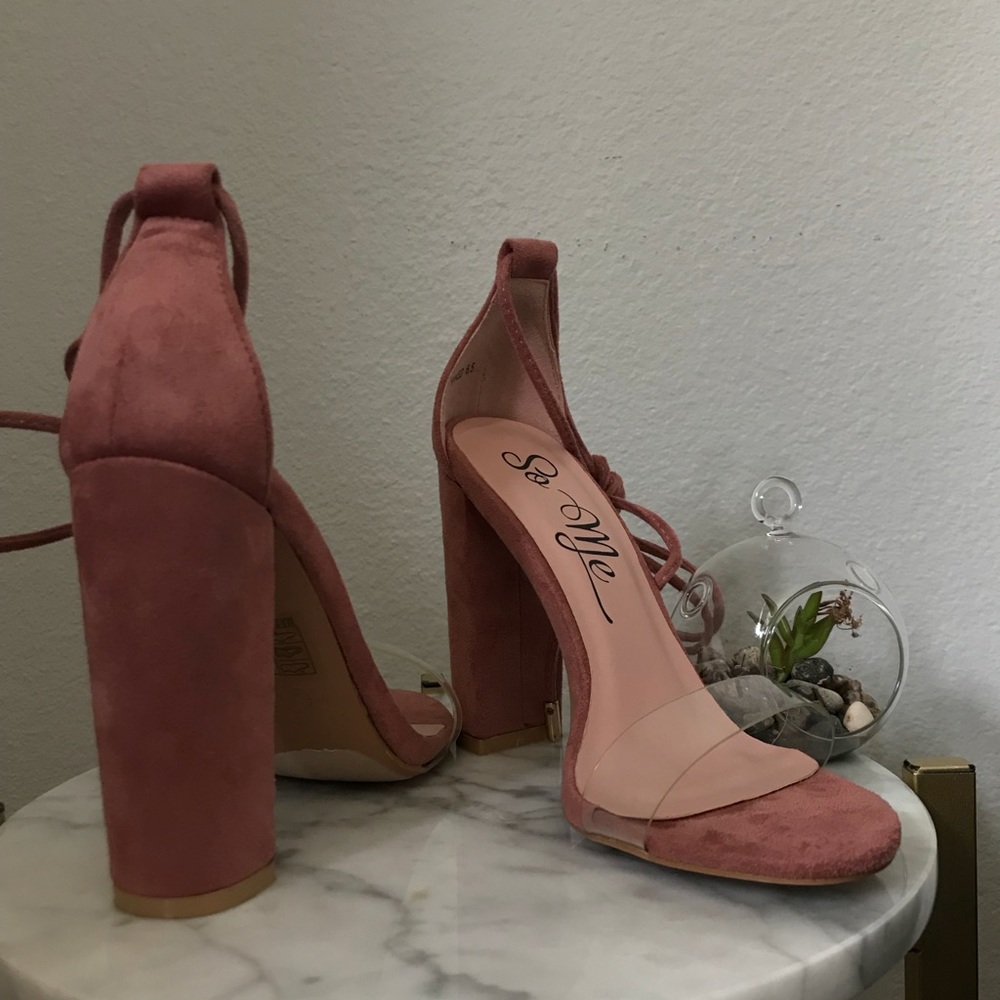 Mauve Chunky Transparent Heels